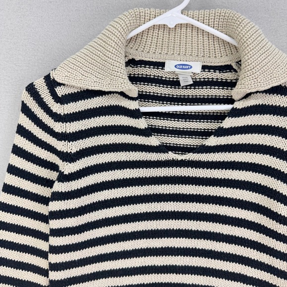 VTG Y2K Old Navy Sweater Womens‎ S Striped Collared Ribbed Cotton Preppy - Picture 3 of 8